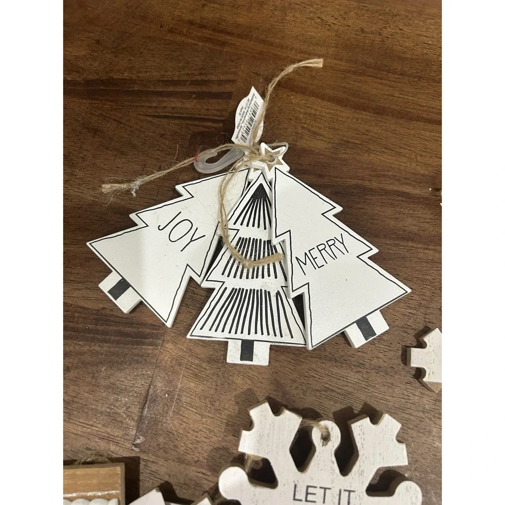 Lot Of 11 Rustic Wooden Snowflake Christmas Tree Star Ornaments Farmhouse‎ Decor